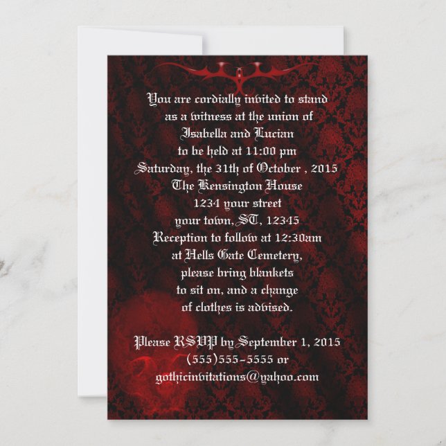 Red Skull Damask Goth Wedding Einladung (Vorderseite)