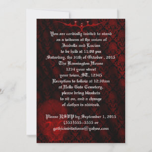 Red Skull Damask Goth Wedding Einladung