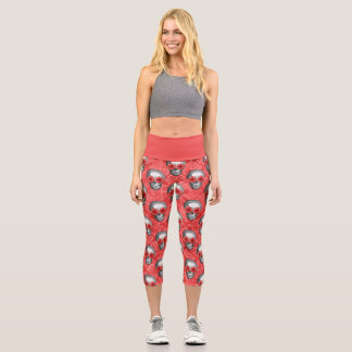 Red Skulls and Sunflower Series Design 13 Capri Leggings