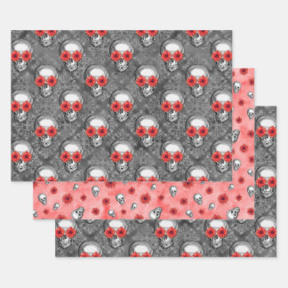 Red Skulls and Sunflower Series Design 3 Geschenkpapier Set
