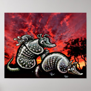 Red Sky Armadillos Poster