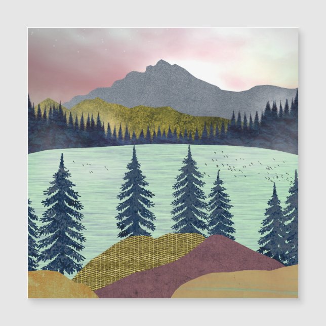 Red Sky Lake Landschaft Magnetkarte (Vorderseite)