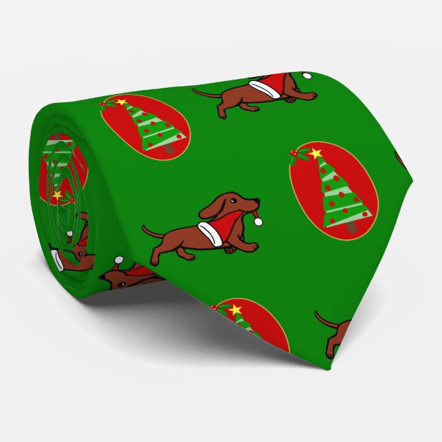 Red Smooth Dackel Holiday Krawatte (Gerollt)