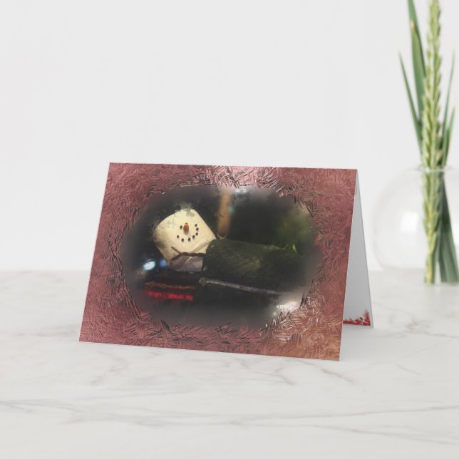 Red S'Mores Schlaftasche Feiertagskarte (Vorderseite)