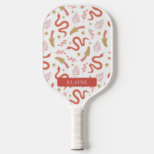 Red Snake & Mushroom Pattern Weiß Pickleball Schläger
