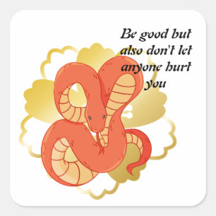 Red Snake on a Golden Blume"   Einzigartig und lux Quadratischer Aufkleber