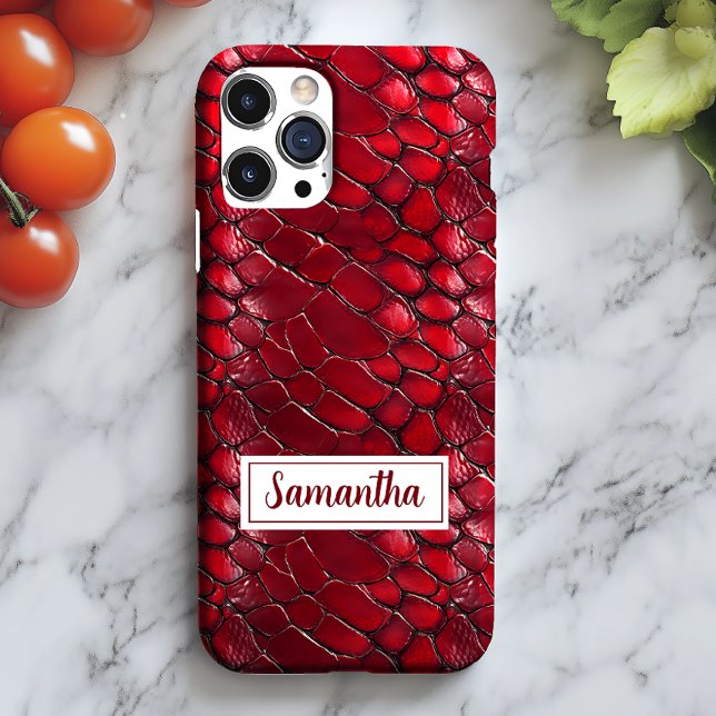 Red Snakeskin Personalisiert Name Animal Print iPhone 16 Hülle (Von Creator hochgeladen)