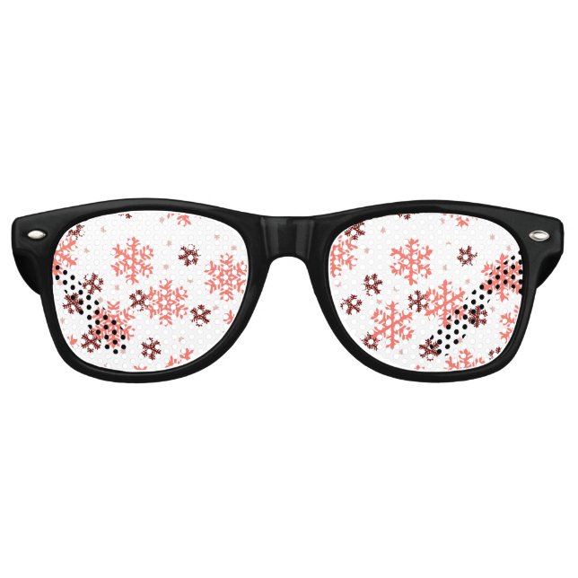 Red snow flakes Christmas pattern snow pattern des Partybrille (Vorderseite)