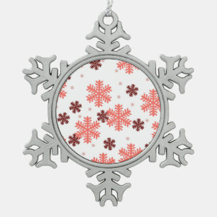 Red Snow Flakes Christmas pattern Snow Pattern Schneeflocken Zinn-Ornament