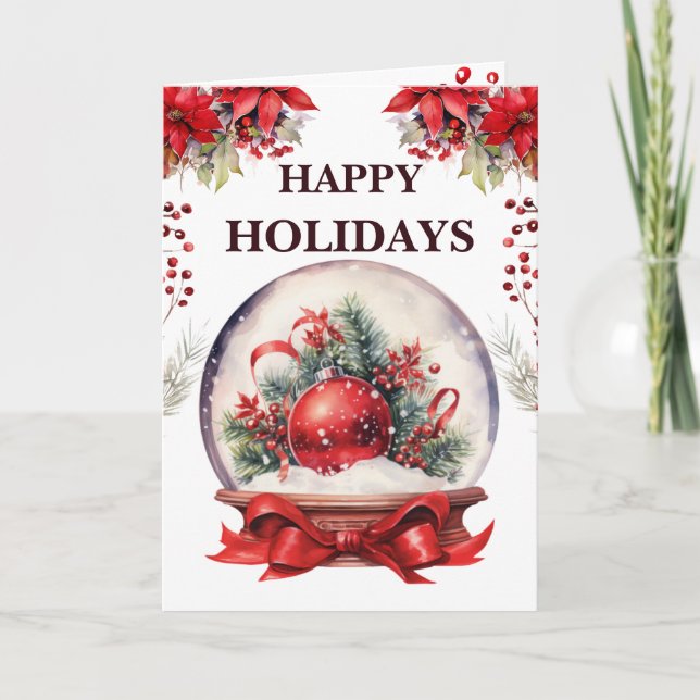 Red Snow Globe Happy Holidays | Weihnachtsgrüße Dankeskarte (Vorderseite)