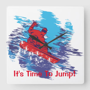 Red Snowboarder Quadratische Wanduhr