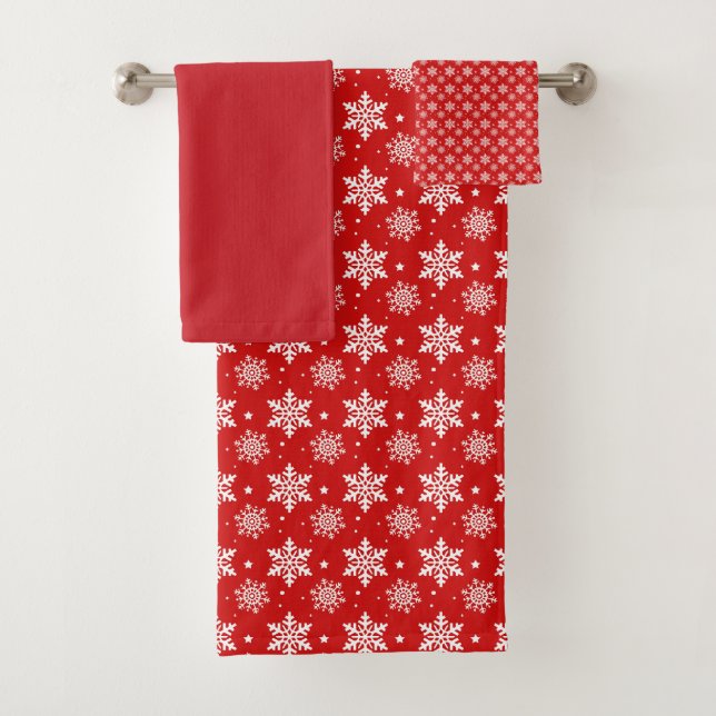 Red Snowflake Bath Handtuch Set (Insitu)