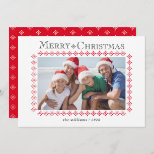 Red Snowflake Border Christmas Foto Feiertagskarte