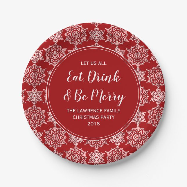 Red Snowflake essen Drink Frohe Weihnachten Party Pappteller (Vorderseite)