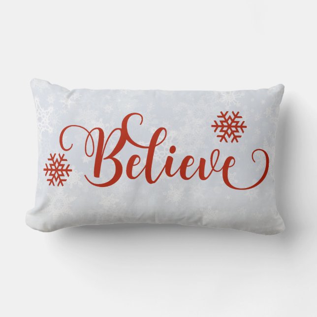 Red Snowflake Glaube Pillow Lendenkissen (Vorderseite)