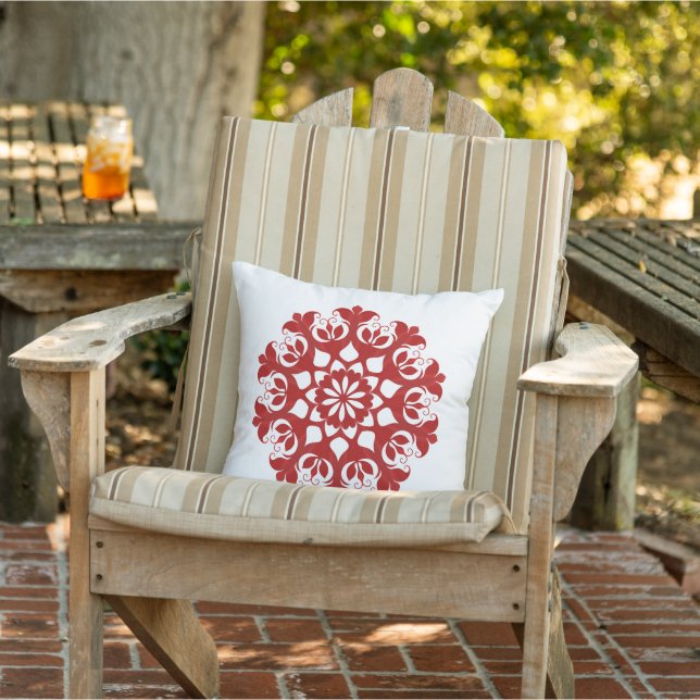 Red Snowflake Ice Crystal Blume Muster auf Weiß Kissen (Stuhl)
