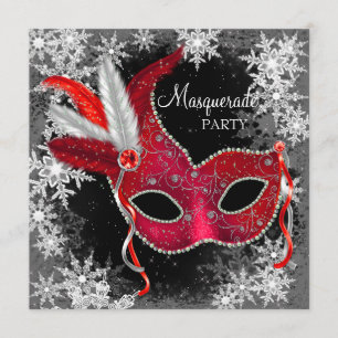Red Snowflake Masquerade Party Einladung