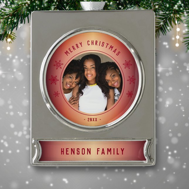 Red Snowflake Metallic Foto Weihnachten Banner-Ornament Silber (Von Creator hochgeladen)