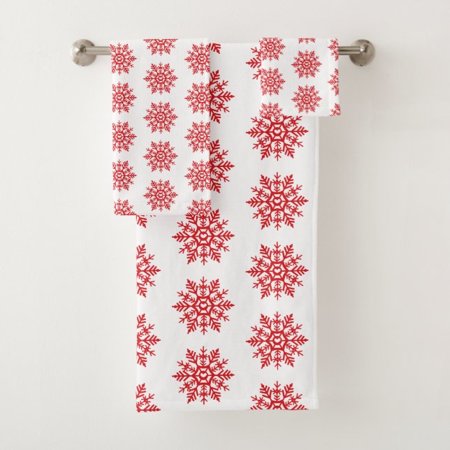 Red Snowflake Pattern Badehandtuch Set (Insitu)
