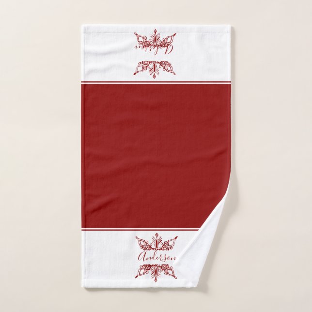 Red Snowflake personalized bath towel set (Serviette à main)