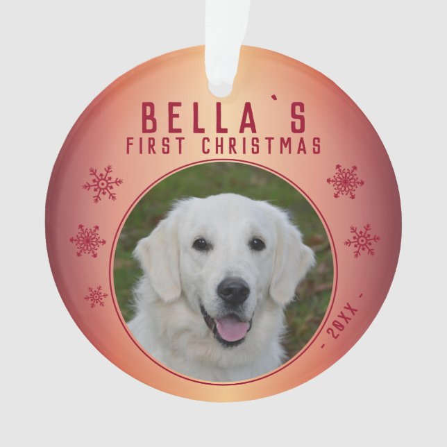 Red Snowflake Puppy Foto Ornament (Vorderseite)