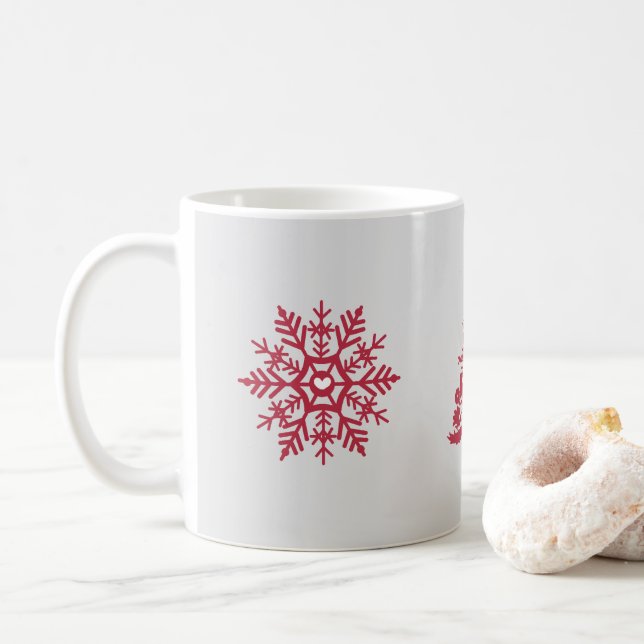 Red Snowflake skandinavisches Wintermuster Kaffeetasse (Mit Donut)