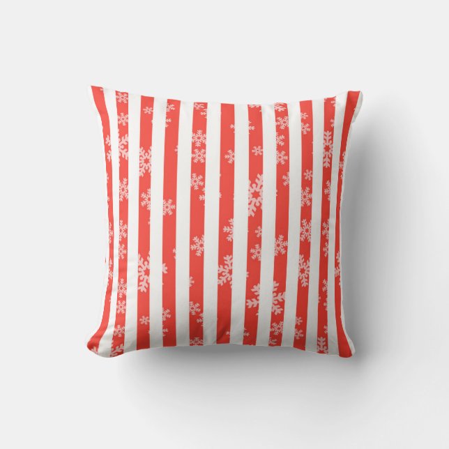 Red Snowflake Strip Weihnachtskissen Kissen (Vorderseite)