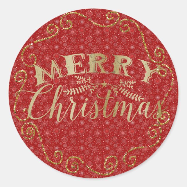 Red Snowflake Weihnachtsaufkleber Runder Aufkleber (Vorderseite)