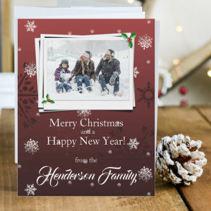 Red Snowflakes Flat Holiday Carte photo