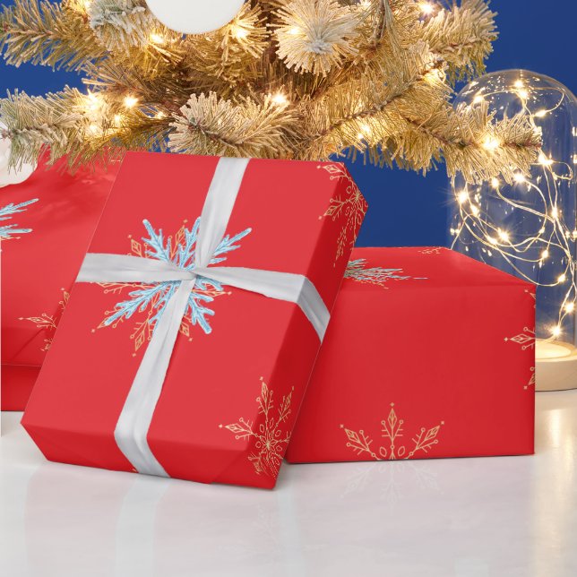 Red Snowflakes Merry Christmas Script with 2026 Wr Geschenkpapier (Feiertage)