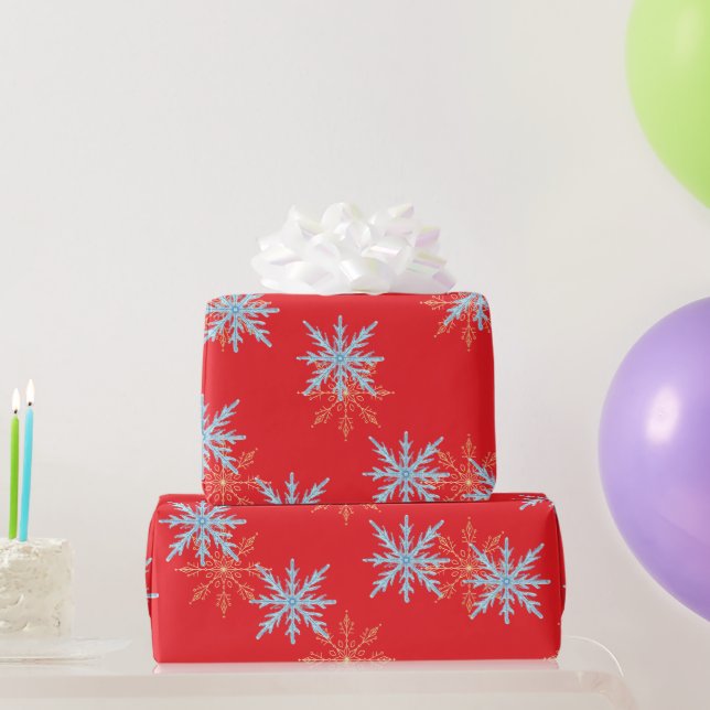 Red Snowflakes Merry Christmas Script with 2026 Wr Geschenkpapier (Partygeschenke)