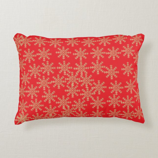 Red Snowflakes Weihnachten Dekokissen (Vorderseite)