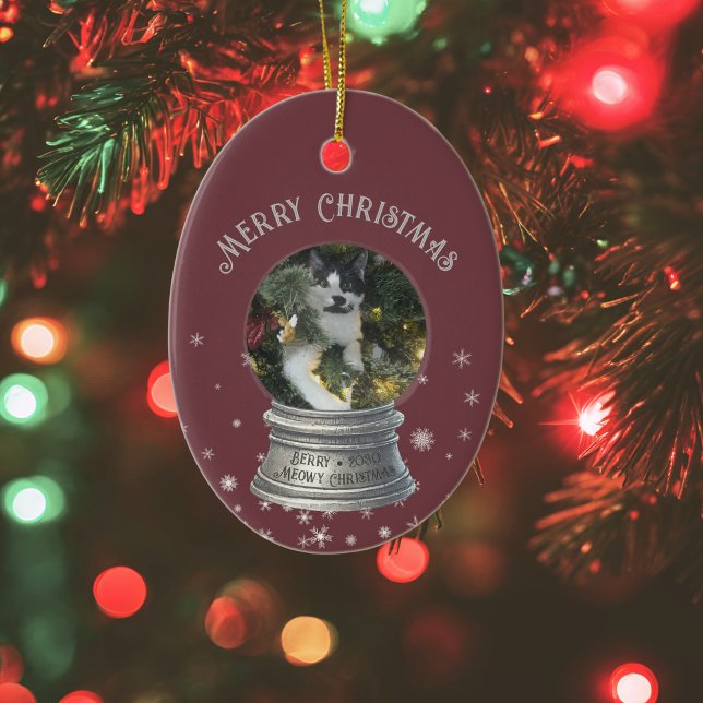 Red Snowglobe Snowflake Foto Keramik Ornament (red photo snow globe snowflake ornament)