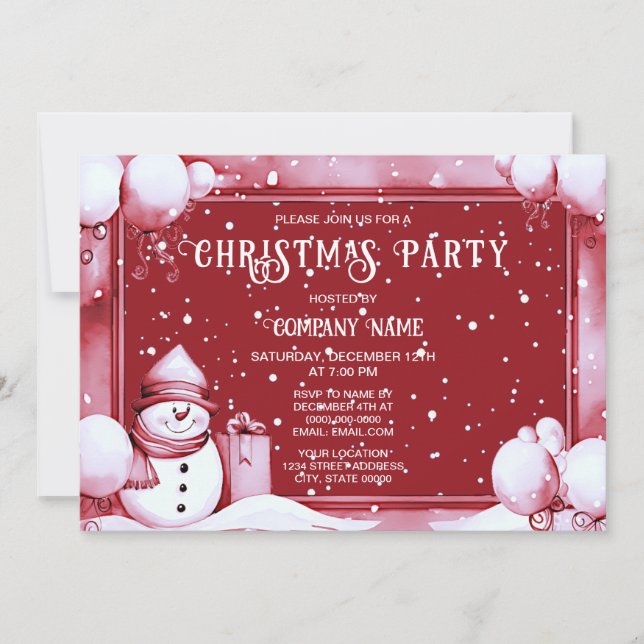 Red Snowman Snowy Christmas Party Holiday Einladung (Vorderseite)