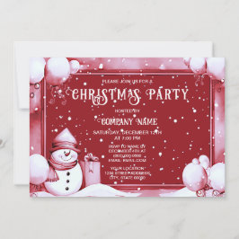 Red Snowman Snowy Christmas Party Holiday Einladung