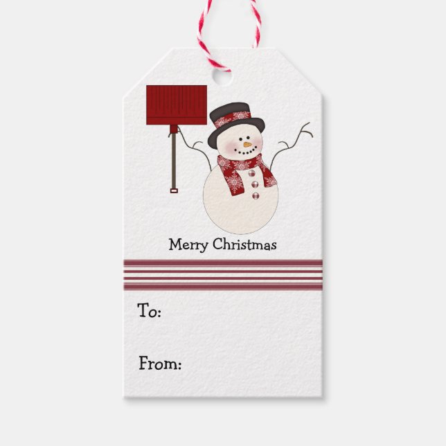 Red Snowman Weihnachten Geschenkanhänger (Vorderseite)