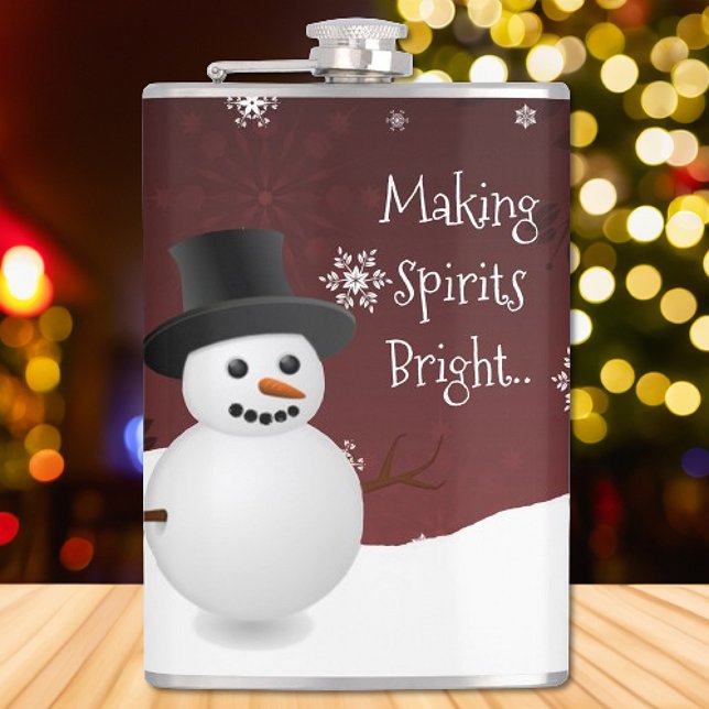 Red Snowman Winter Scene Weihnachtsflasche Flachmann (Red Snowman Winter Scene Christmas Flask)