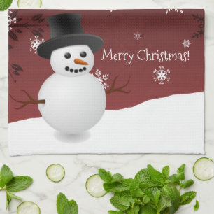 Red Snowman Winter Scene Weihnachtsküche Handtuch