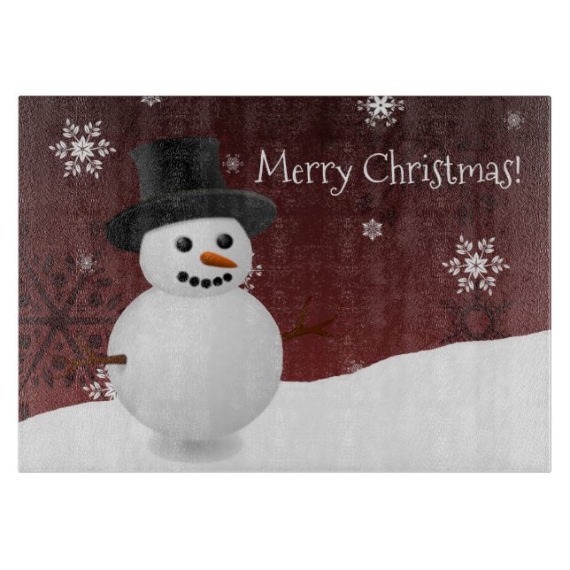 Red Snowman Winter Scene Weihnachtsschneider Schneidebrett (Vorderseite)