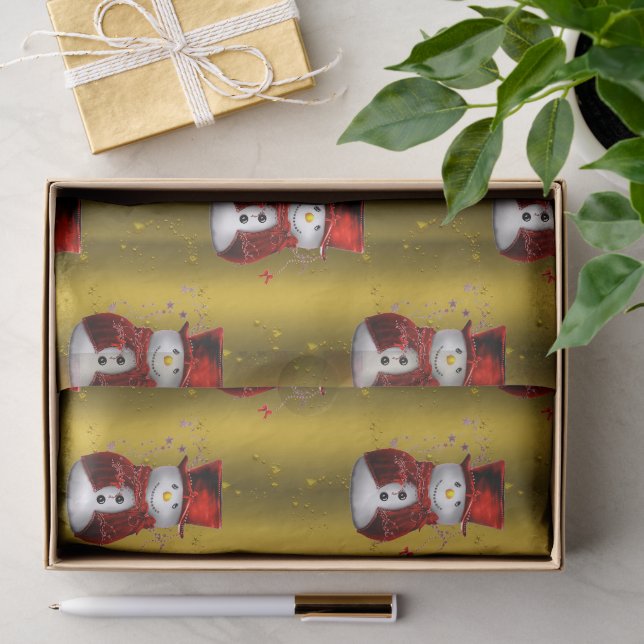 Red Snowmen auf Gold Weihnachten Seidenpapier (Geschenk)