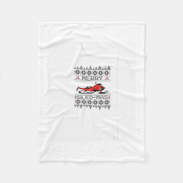 Red Snowmobile Holiday Sweater Merry Sledmas Ugly  Fleecedecke (Vorderseite)