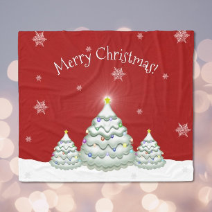 Red Snowy Christmas Tree Blanket Fleecedecke