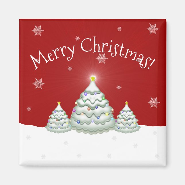 Red Snowy Christmas Tree Magnet (Vorne)