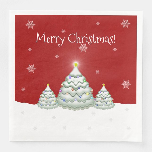 Red Snowy Weihnachtsbaumpapier Napkin Serviette (Vorderseite)