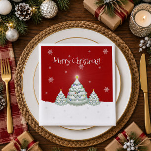 Red Snowy Weihnachtsbaumpapier Napkin Serviette