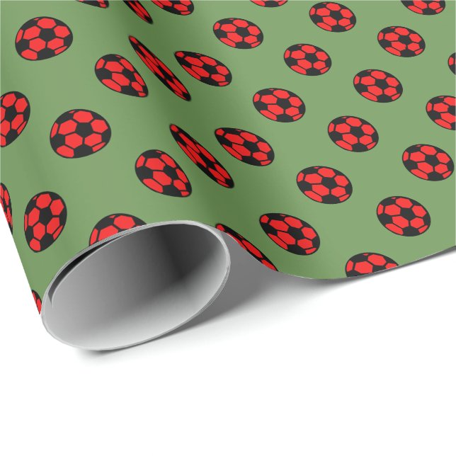 Red Soccer Ball Muster Geschenkpapier (Rolleneckpunkt)