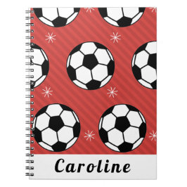 Red Soccer Ball Winter Streifen Schneeflocke Name  Notizblock