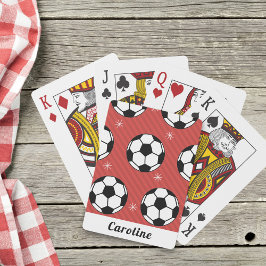 Red Soccer Ball Winter Streifen Schneeflocke Name  Spielkarten