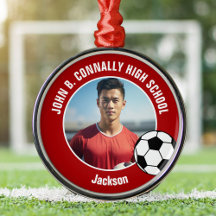 Red Soccer Player Photo High School Christmas