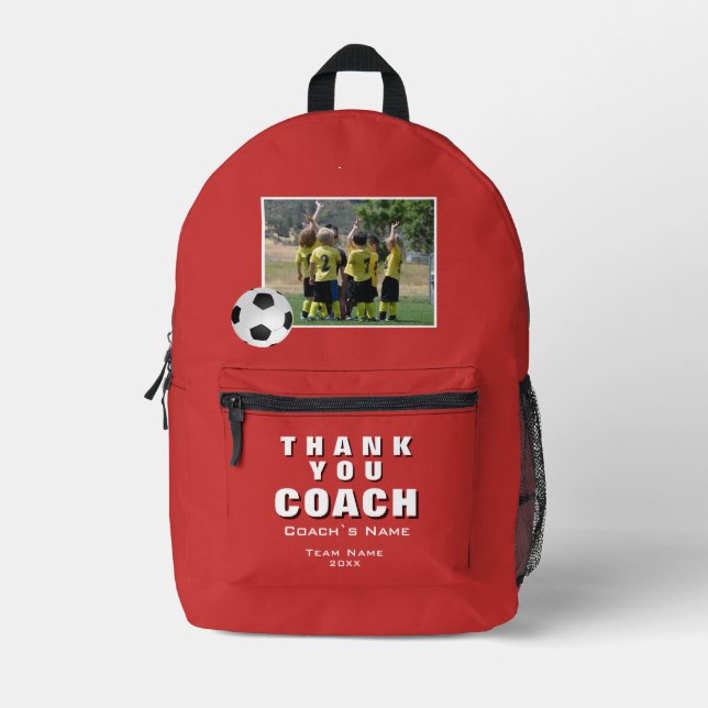 Red Soccer Vielen Dank Coach Team Foto Bedruckter Rucksack (Vorderseite)